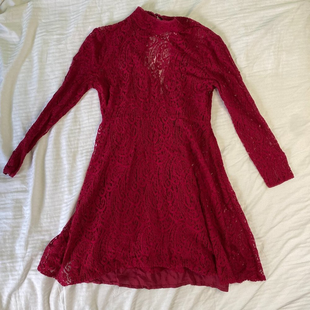 Free People Long Sleeve Lace Mini Dress